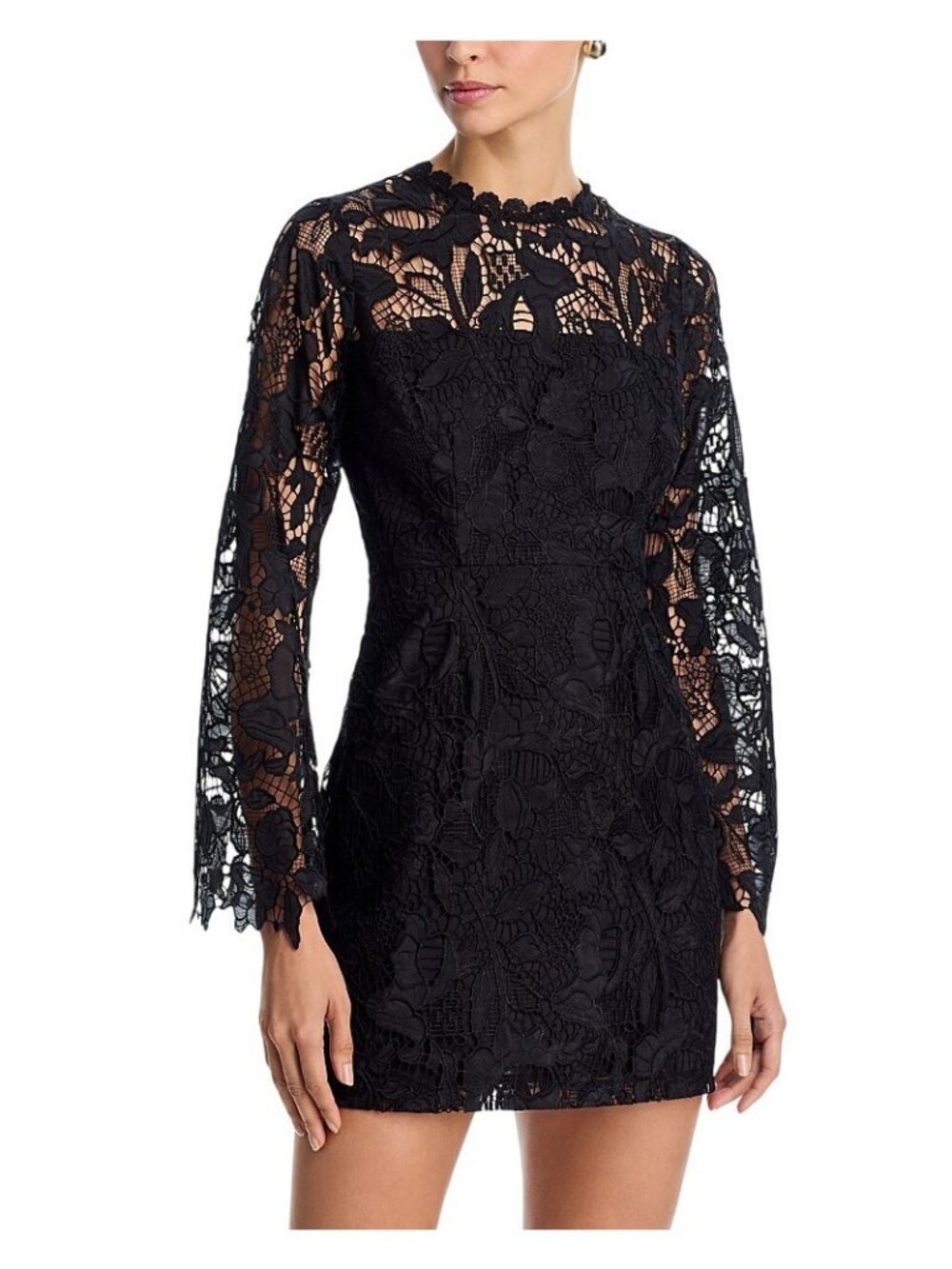 NWT Aqua Womens Ido Long Sleeve Lace Mini Dress IDO14371 Black S